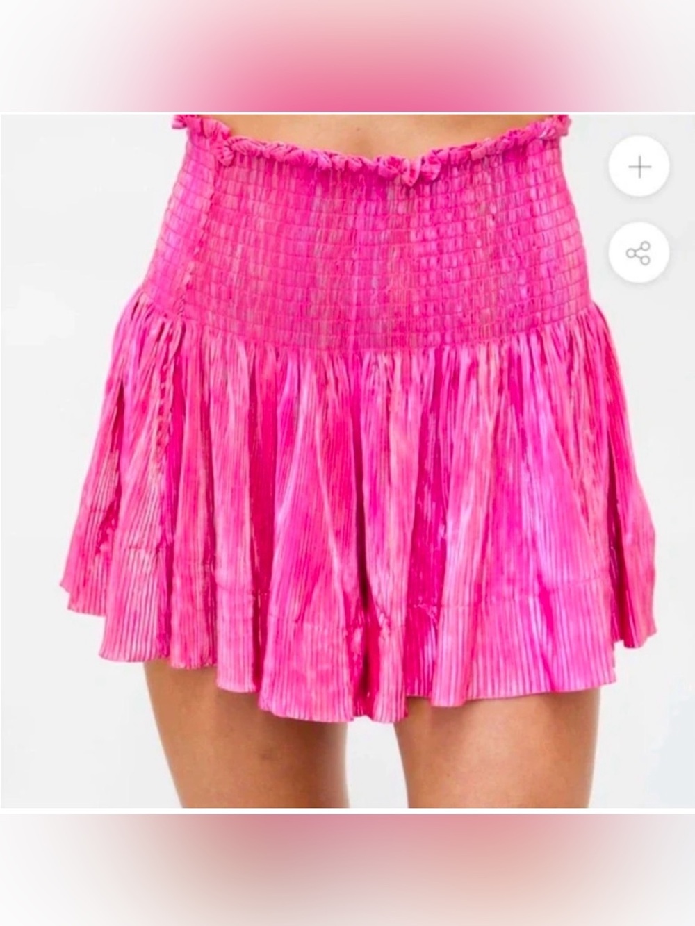 Queen of Sparkles Hot Pink Smocked Pleated High Rise Metallic Swing Shorts XS - Picture 2 of 5